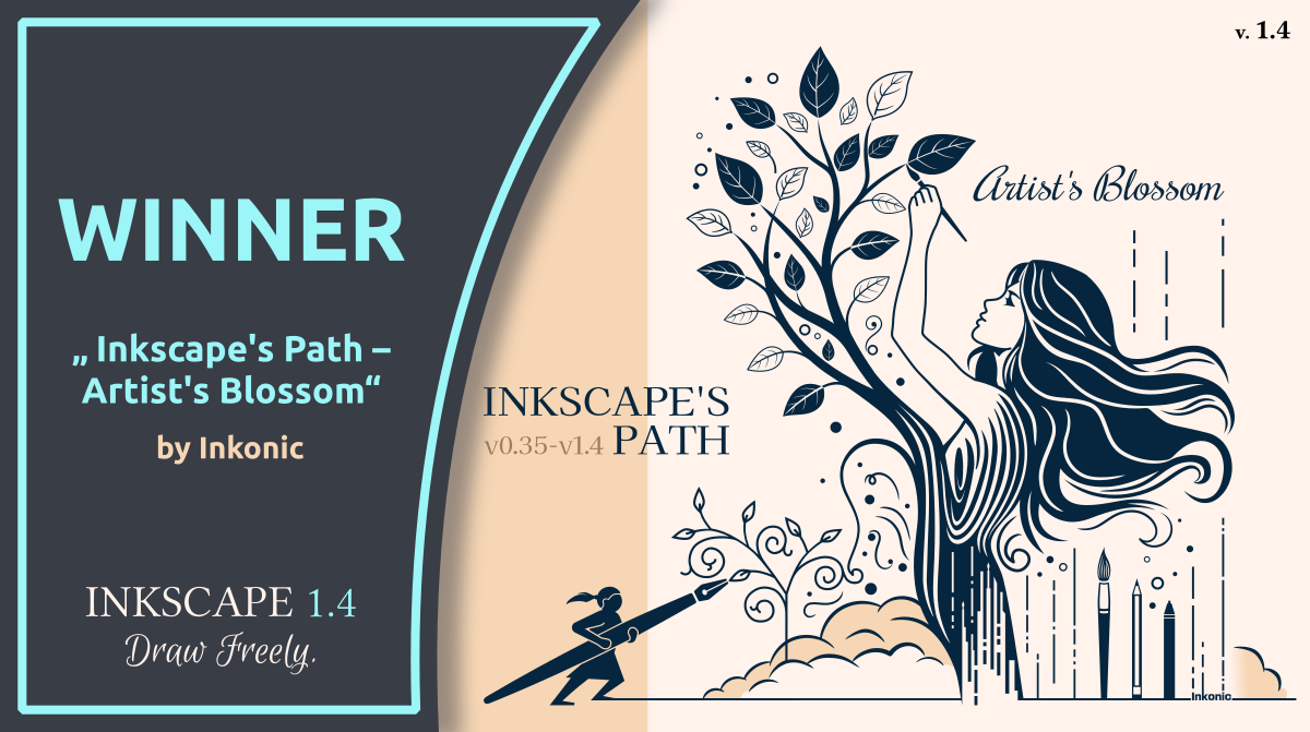 Inkscape's Path-Artist's Blossom by Inkonic with Winner banner- CC-By-SA 4.0